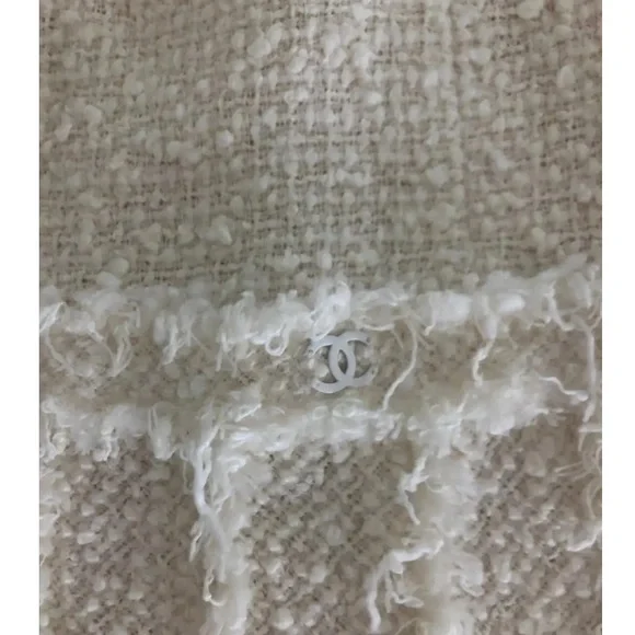 CHANEL White Tweed Fringe Sleeveless Dress Size 38